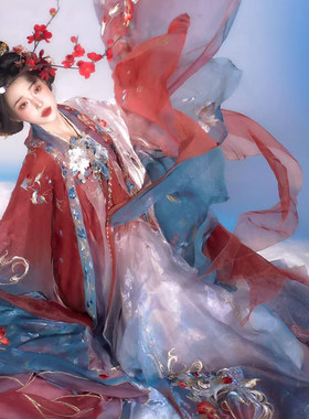异志阁原创汉服胭脂颦刺绣红山茶