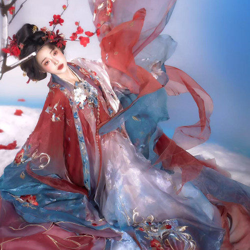 异志阁原创汉服胭脂颦刺绣红山茶