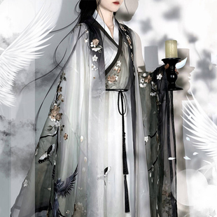 素夏季 異志閣原創(chuàng)漢服 直裰披風(fēng)改良漢元 女款 山歸燕 刺繡水墨風(fēng)