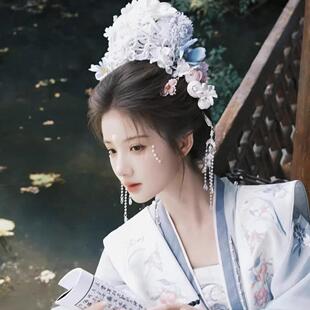 新款汉服配饰发冠仙气宋制3D打印头饰簪花头冠古风墨雨云间发饰女