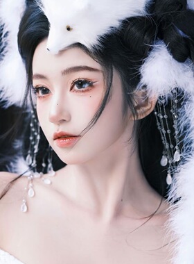 古风汉服妲己白狐耳流苏发冠