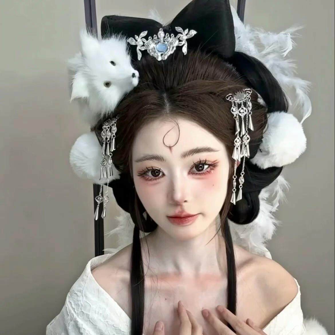 新款妲己古风头饰道具狐狸汉服画皮狐影楼cos小唯发饰围巾饰品女