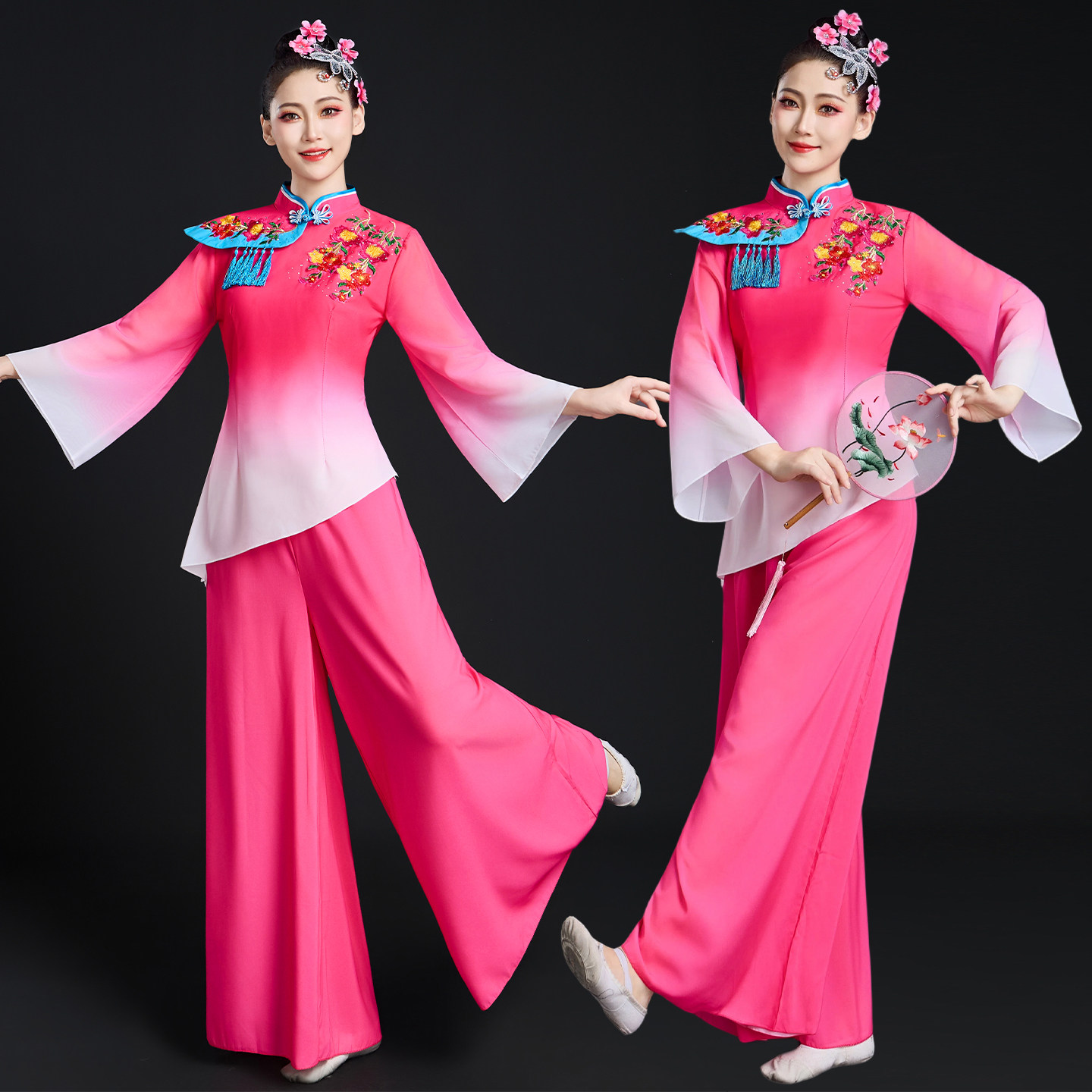 陕北舞服秧歌打鼓服女成人演出服民族舞蹈古装中国风扇子舞腰鼓服