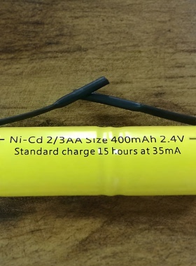 无汞镉镍氢电池NI-CD2/3AA400MAH2.4V黄色 一字型带焊片 400mah