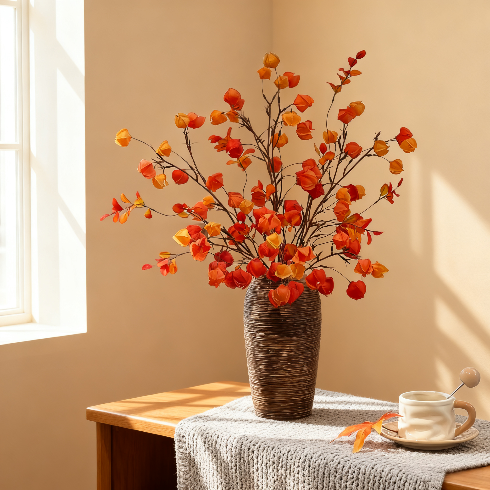 仿真花灯笼果摆件客厅假花摆设新年装饰年宵花酸浆果树枝花