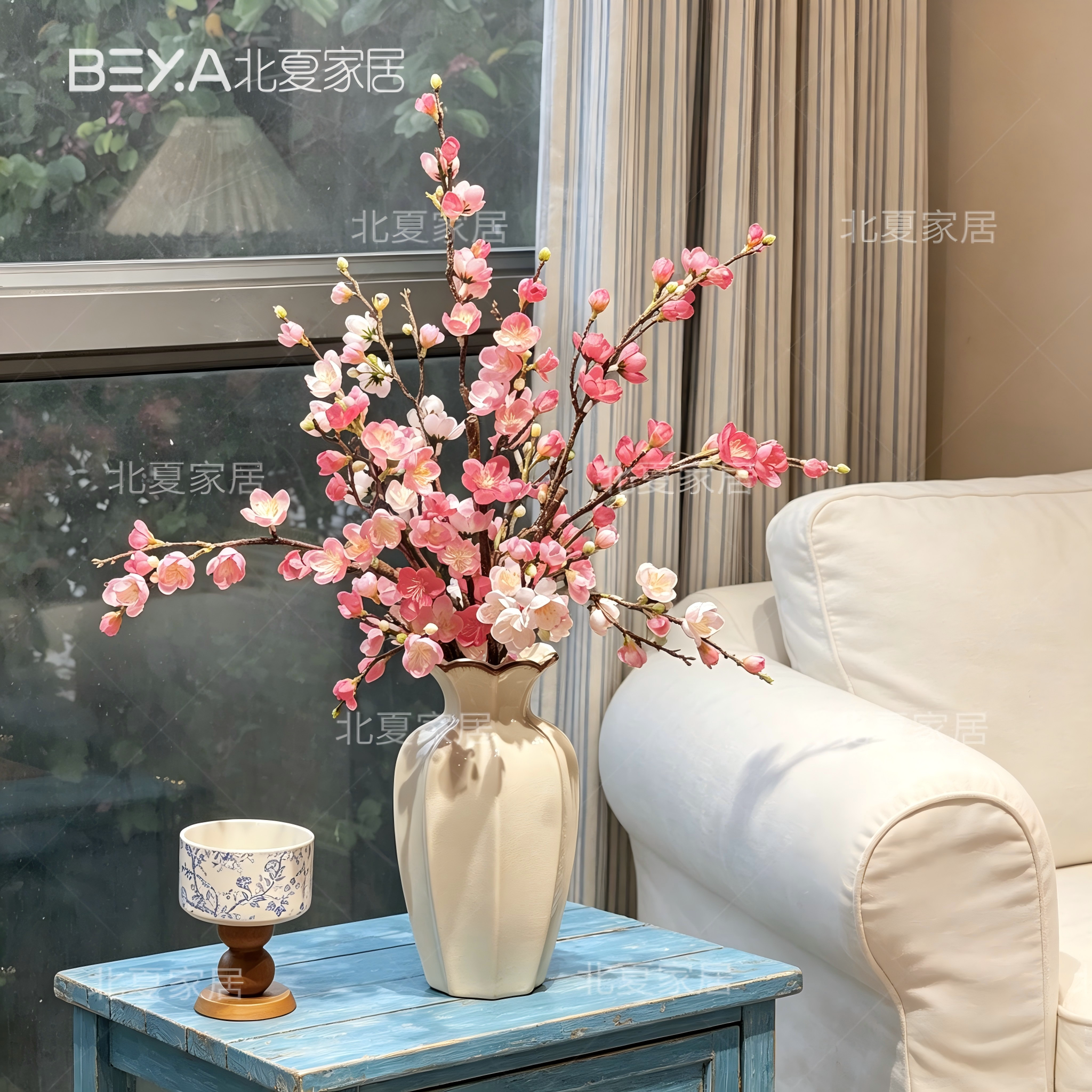 仿真梅花树枝腊梅假花绢花中式高档室内客厅落地插花轻奢装饰摆件