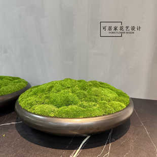 新中式永生苔藓绿植盆景餐桌花酒店售楼处茶室包房圆桌家居装饰