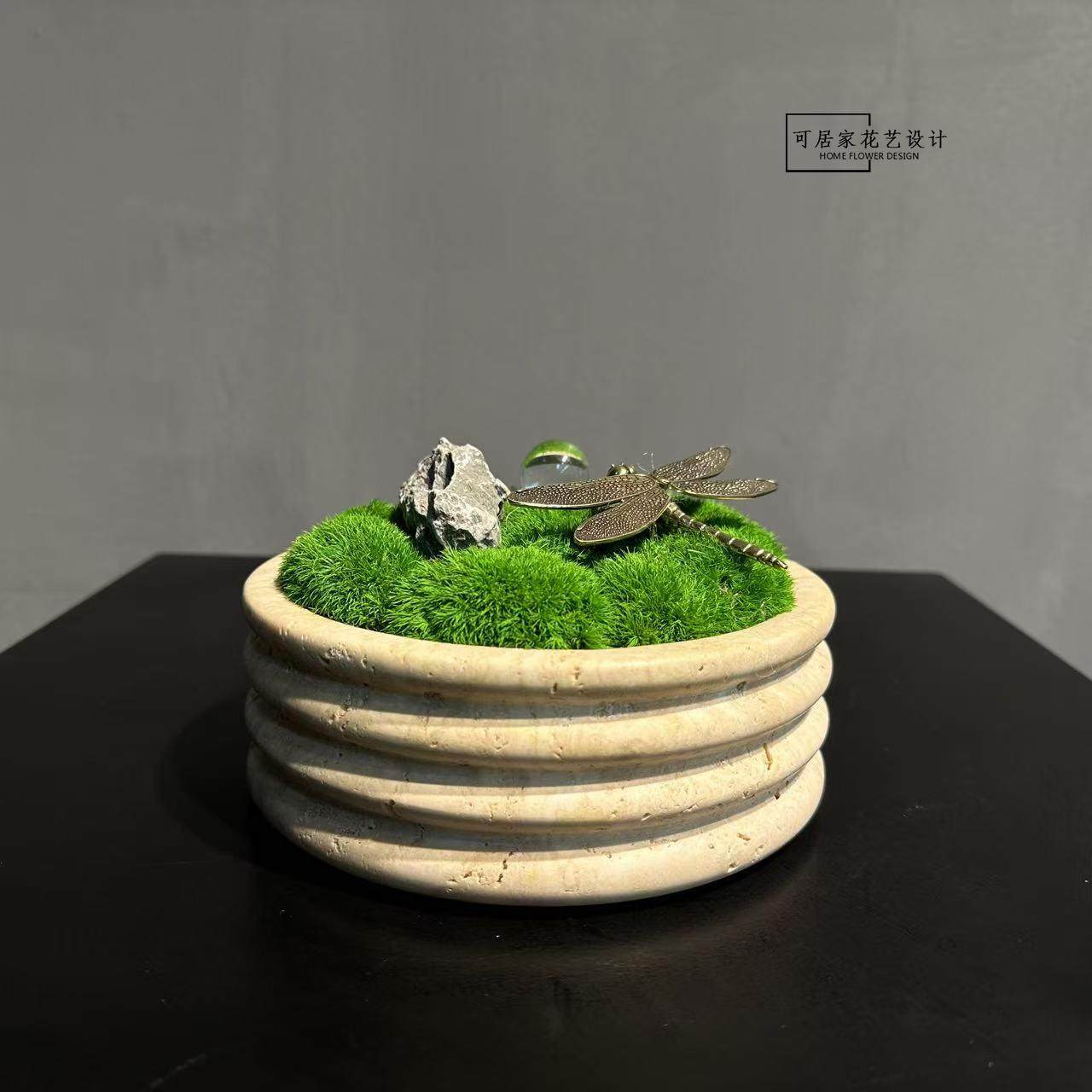 创意中式永生苔藓样板房售楼部酒店大堂会议桌玄关客厅洽谈桌摆件