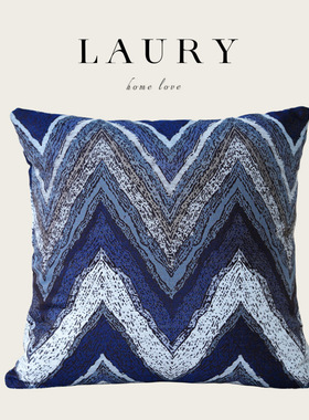 『蓝色川流』抱枕轻奢北欧风靠枕沙发客厅现代美式靠垫方形腰枕