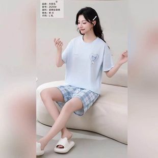 2025年杰登鸟新款 女士家居服外穿休闲舒适简约清新五分袖 短裤 套装