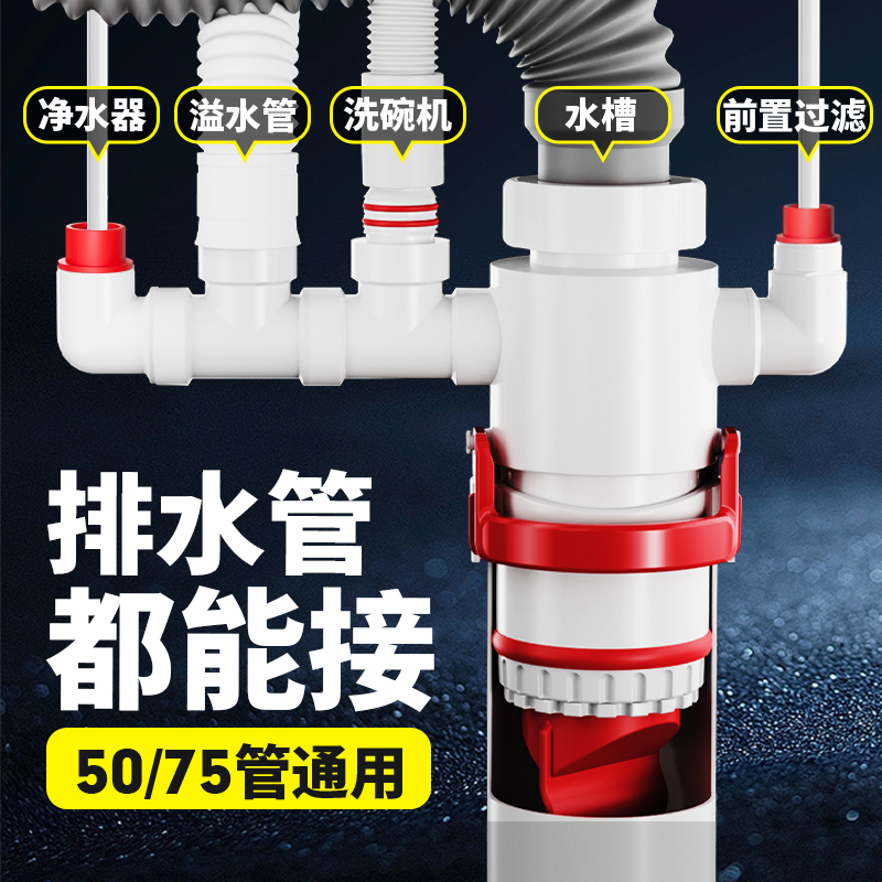 厨房下水管三通洗菜盆三头通