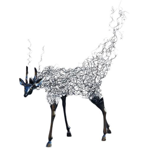 大型不锈钢镂空梅花鹿摆件园林景观别墅酒店会所装饰几何麋鹿雕塑