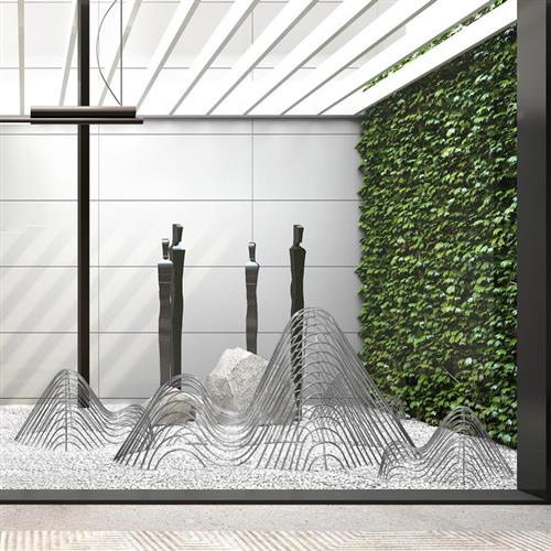 定做不锈钢假山雕塑圆管切片镂空山形鹅卵石水景造型户外创意摆件