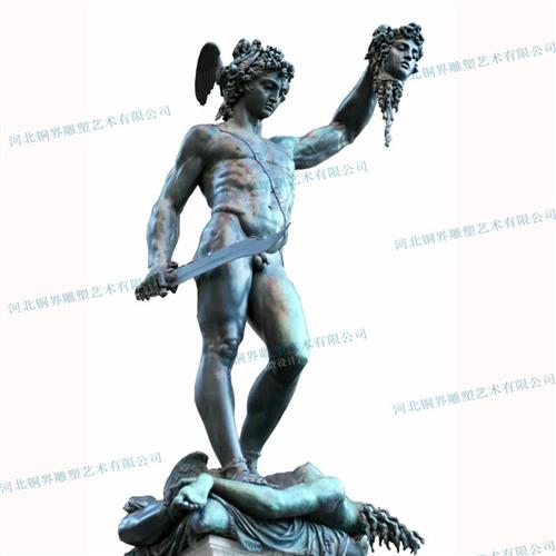 铸铜希腊神话英雄人物珀尔修斯与蛇发女妖美杜莎雕塑西式青铜雕像