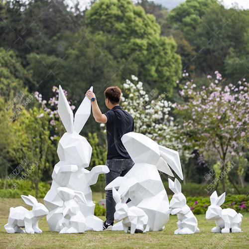 大型园林景观几何切面兔子动物玻璃钢雕塑景区售楼部装饰户外摆件