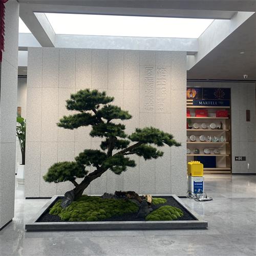 仿真迎客松酒店会所玄关造景装饰中式摆件落地高仿假绿植假树