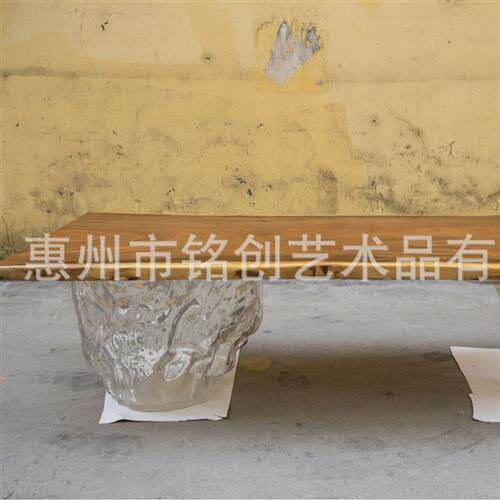 透明树脂茶吧台座椅水晶茶几工艺品茶桌手工创意发财树