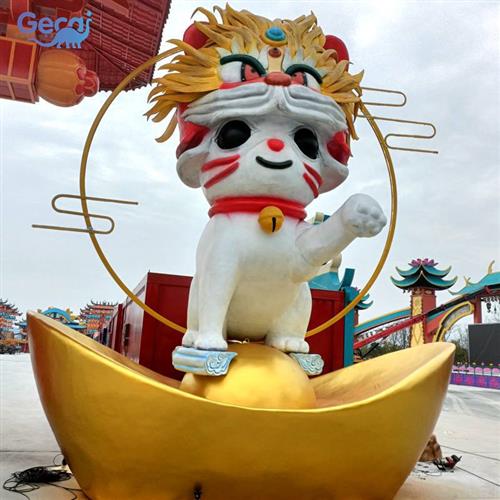 大型仿真动物招财猫模型景区公园商场城市广场动态摆件模型定做