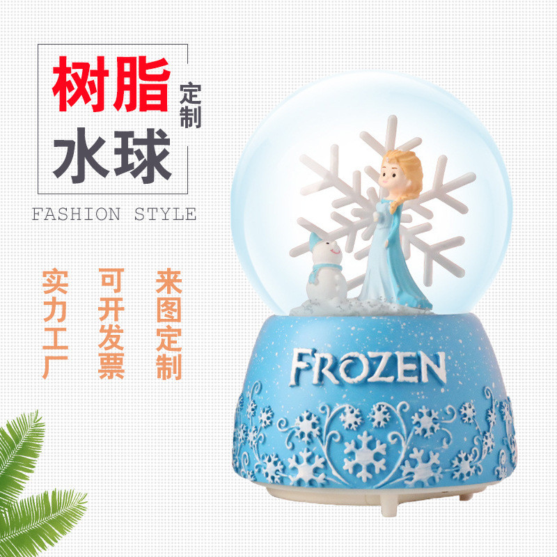 定做树脂水球卡通人物水晶球音乐盒八音盒创意旋转飘雪花球定制