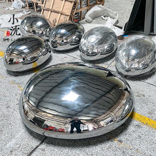 现货金属镜面不锈钢鹅卵石雕塑圆异形座椅高户外装饰落地水滴摆件
