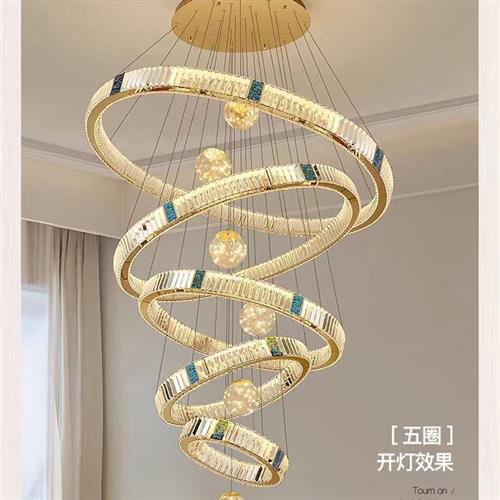 轻奢风水晶客厅吊灯现代简约酒店复式楼别墅挑空层楼梯灯具