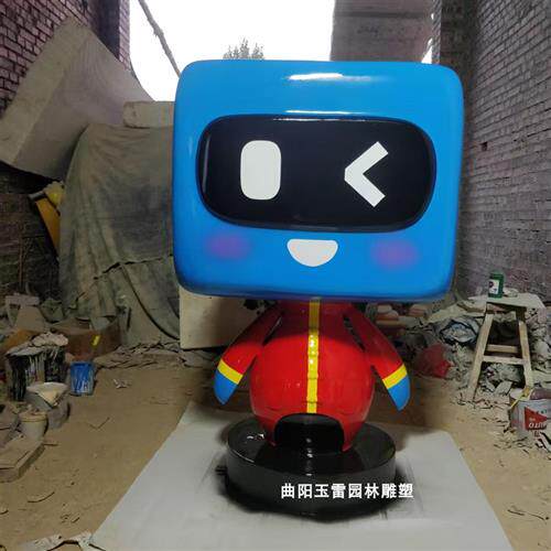 玻璃钢中建蓝宝雕塑定制企业IP形象制作小青小琴迎宾平平安安摆件