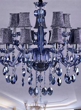 蓝色水晶吊灯欧式灯简欧客厅灯具美式卧室餐厅灯奢华大气蜡烛灯饰