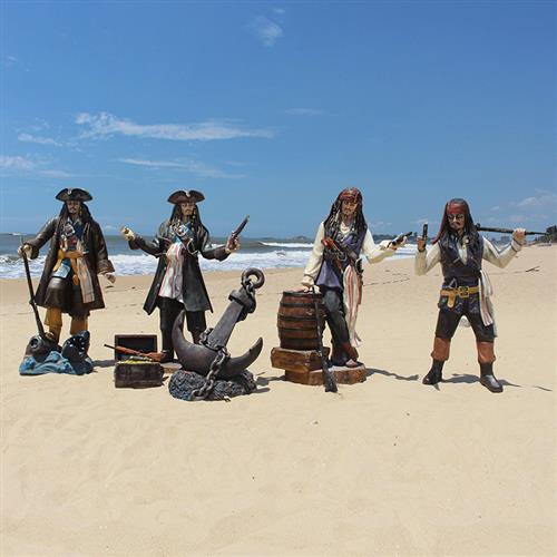 玻璃钢加勒比海盗船长雕塑大型摆件家居软装装饰仿真鲨鱼螃蟹模型