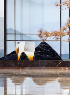 大型景观石头假山玻璃钢雕塑定制酒店大堂售楼处软装饰品落地摆件