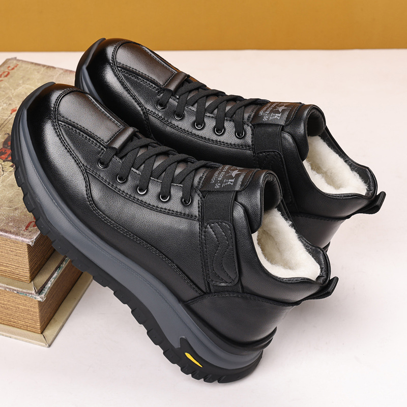 冬季新款运动休闲羊毛棉鞋高帮皮毛一体软底防滑东北户外保暖男鞋