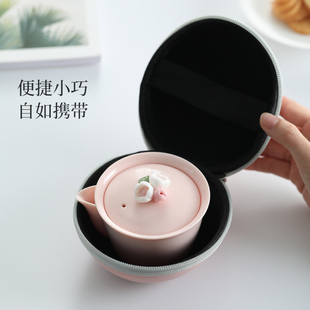 女士精致捏花露营户外茶杯 快客杯一壶二杯便携泡茶壶旅行茶具套装