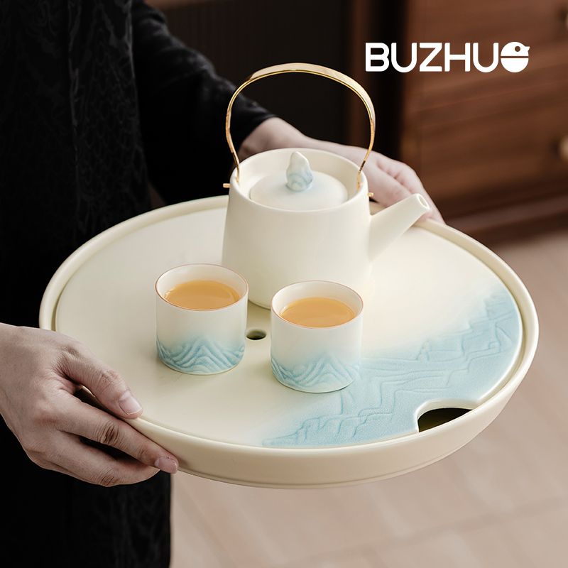 陶瓷茶盘排水储水圆形茶托盘
