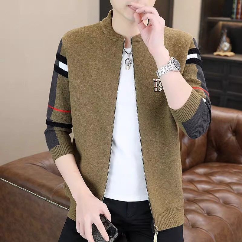 春秋新款针织开衫外套男潮流修身薄款高端韩版休闲男士拉链羊毛衣