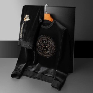 欧洲站高端金丝绒休闲卫衣套装男秋冬季双面加绒潮牌卫衣卫裤一套