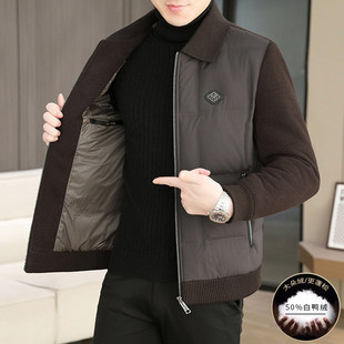 冬季新款翻领夹克男士呢子羽绒服轻薄休闲保暖成熟稳重风轻奢外套