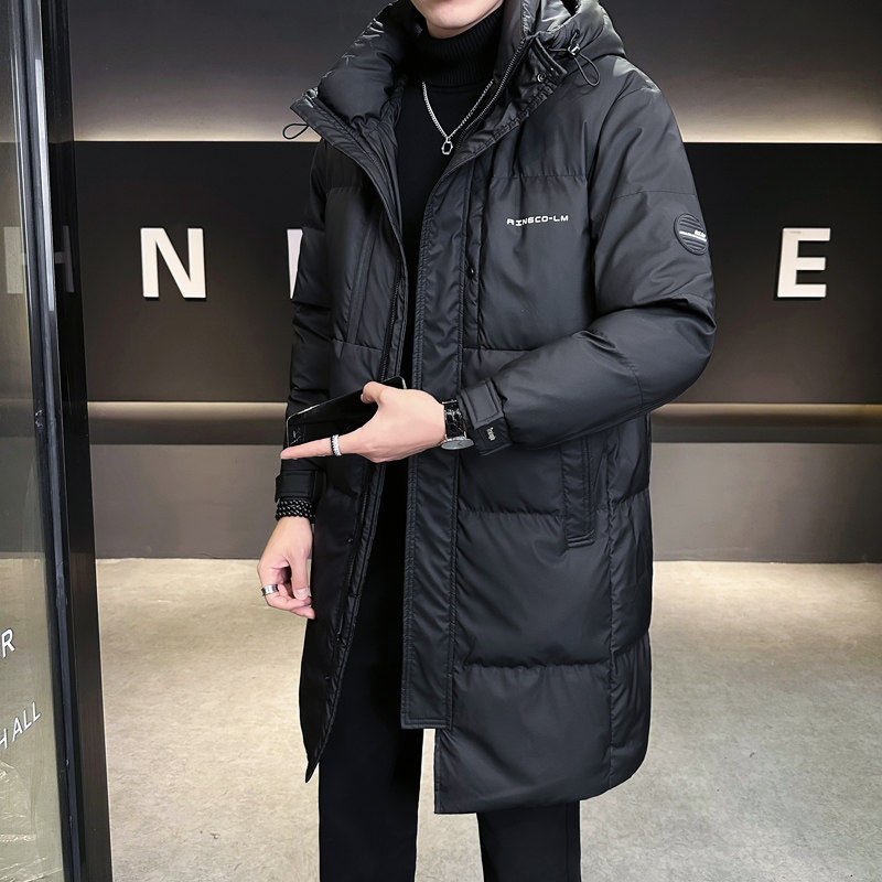 高端过膝羽绒服男冬季2025新款潮牌中长款设计感加厚连帽冬装外套
