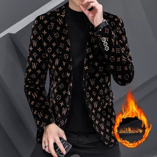 短款 金貂絨休閑西裝 加棉秋冬季 潮牌毛呢子男士 外套男高端修身 西服