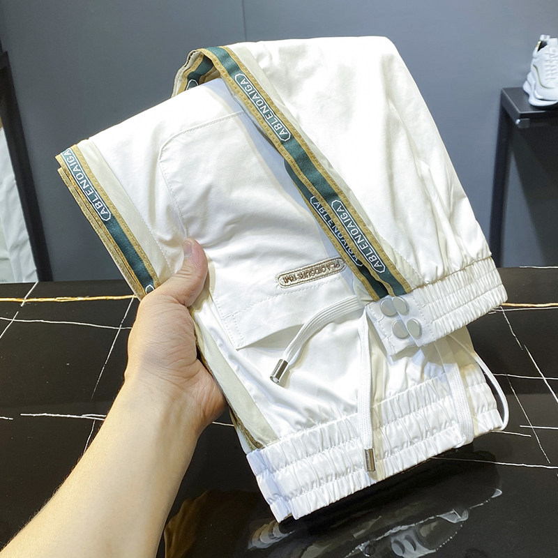 高端白色超薄九分裤男士2025夏季新款时尚休闲潮牌修身运动裤子帅