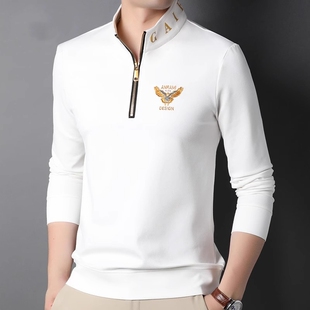 高端品牌立领半拉链卫衣男2025春秋冬新款加绒百搭男士长袖t恤潮