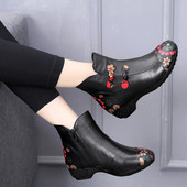 加绒加厚冬季 妈妈鞋 棉鞋 真皮短靴舒适软皮软底防滑单靴中老年女靴