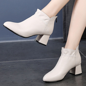 2026春秋季 真皮小短靴女软皮粗跟加绒女靴子高跟软底踝靴单靴 新款