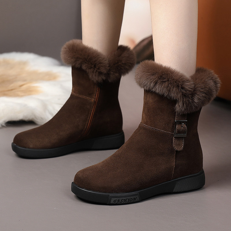 内增高雪地靴2025冬季新款真皮兔毛女靴平底加绒加厚保暖百搭短靴,女鞋,时尚雪地靴,淘宝优惠券,粉丝福利购,淘宝优惠卷