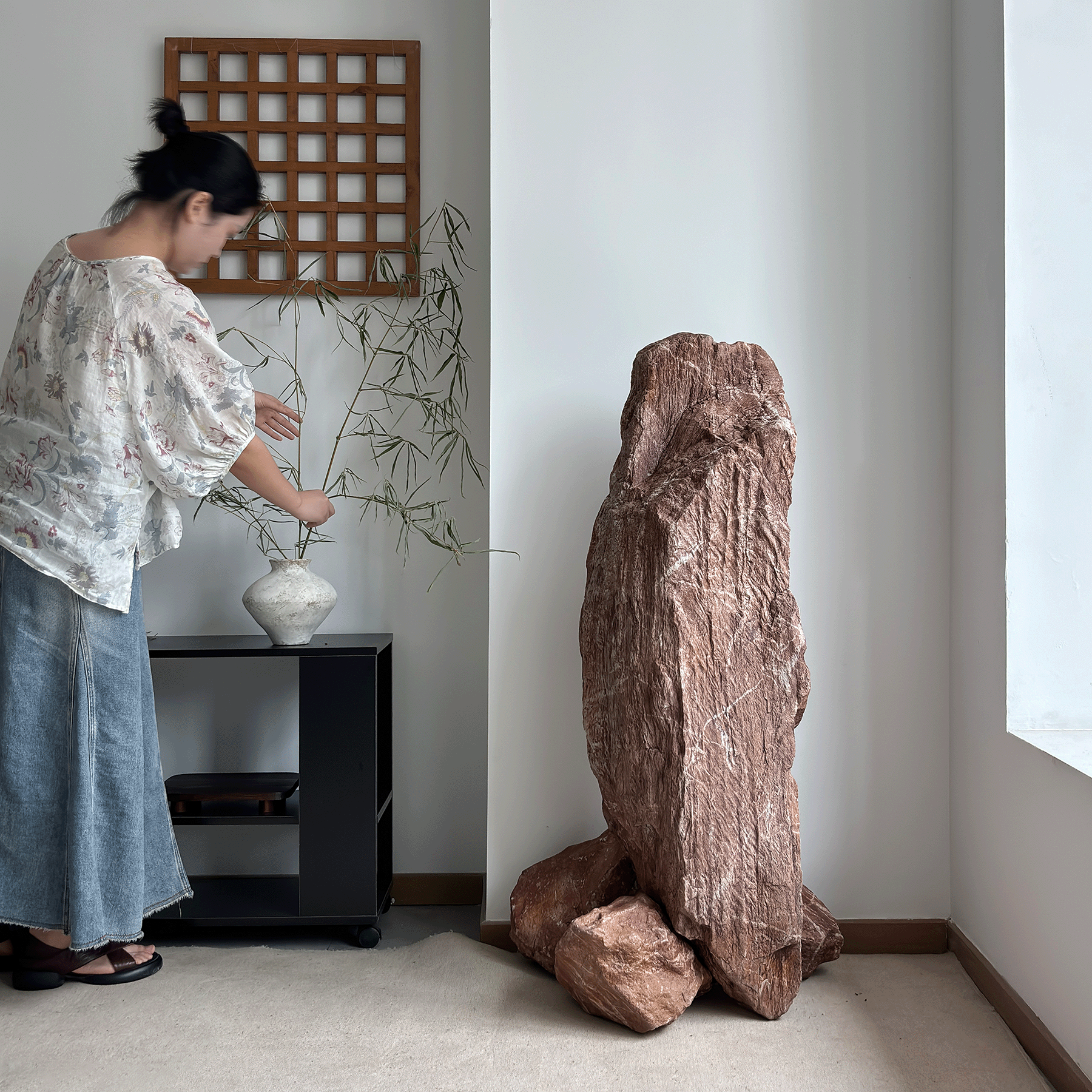 侘寂风PU仿真黄山石落地样板间民宿软装玄关假石头酒店家居摆件