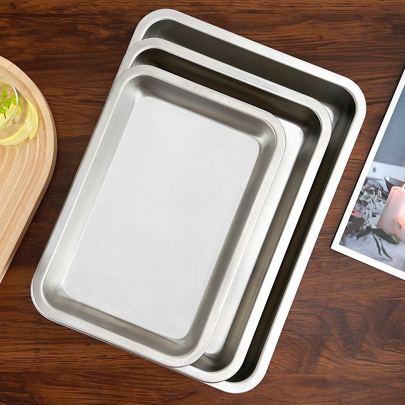 304食品级韩式磨砂不锈钢托盘长方形平底方盘烤盘加厚商用蒸饭盘,餐饮具,盘,淘宝优惠券,粉丝福利购,淘宝优惠卷