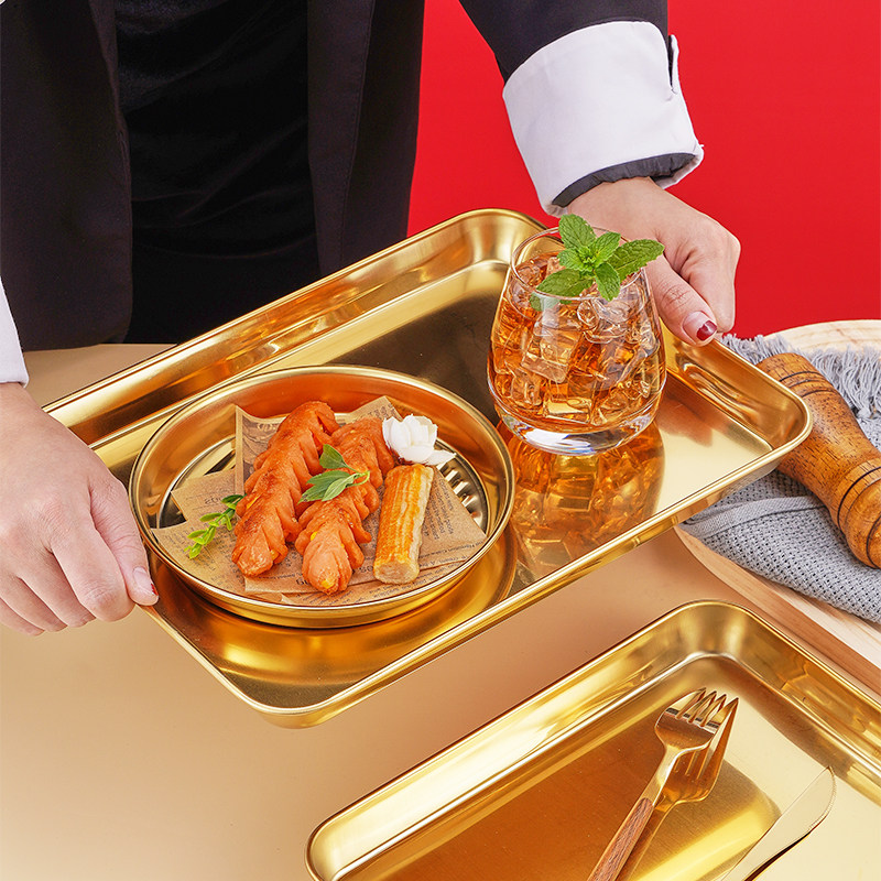 家用肠粉专用蒸盘长方形不锈钢金色盘子平底托盘凉皮粉盘工具套装,餐饮具,盘,淘宝优惠券,粉丝福利购,淘宝优惠卷