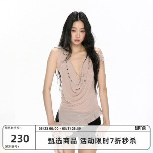 荡领露背高级感背心 性感纯欲挂脖网纱无袖 RedBling 原创设计新款