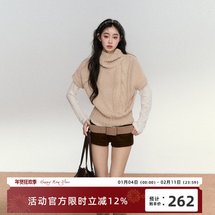 RedBling 原创设计卡其色中袖针织毛衣秋冬新款慵懒风百搭上衣女