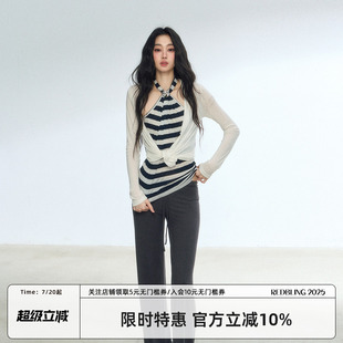 外穿上衣女 RedBling 原创设计新款 露肩条纹挂脖背心修身 内搭无袖
