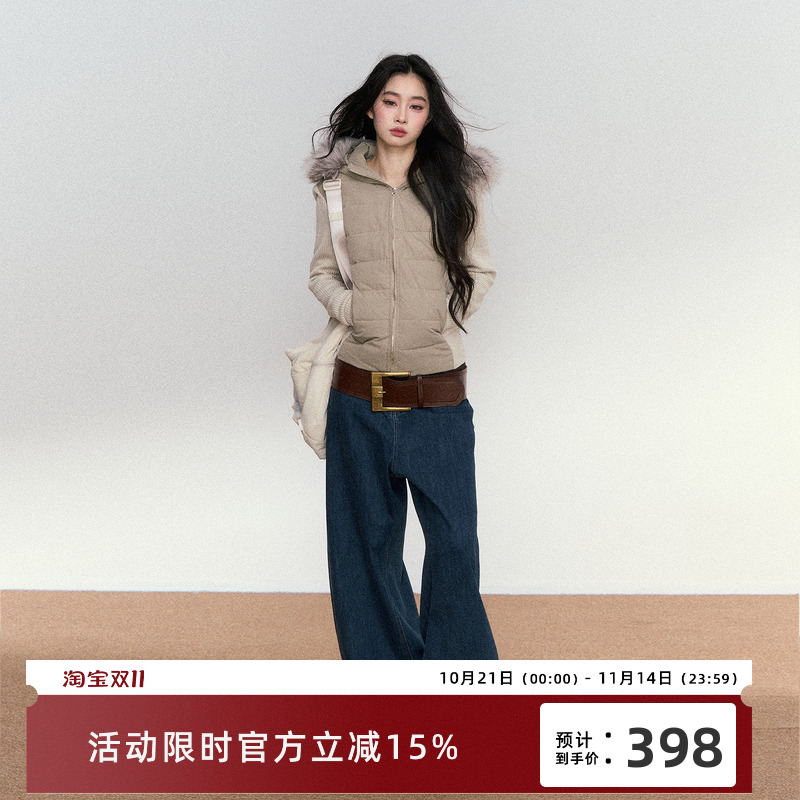 RedBling 原创设计秋冬新款收腰显瘦毛领连帽短款棉服排骨外套女