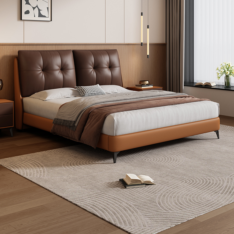 岚瑟琳头层牛皮意式主卧真皮床